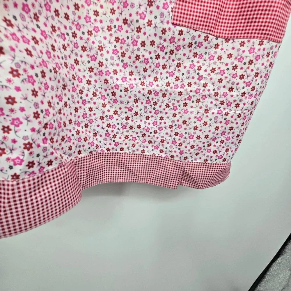 Vintage Apron Womens OS Pink Gingham Floral Cottagecore Retro Kitchen Grandma